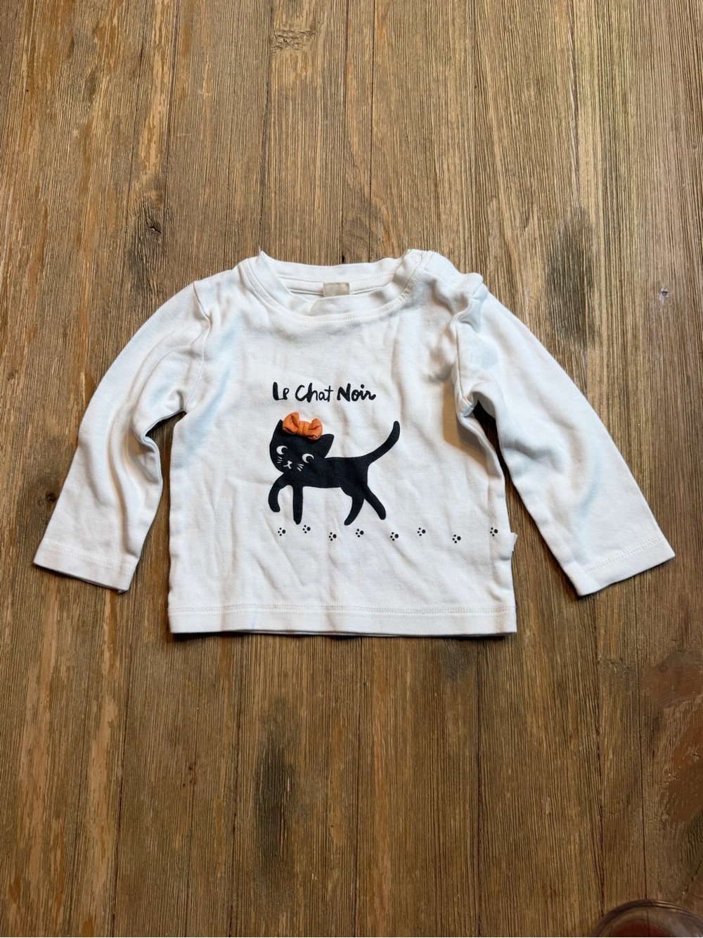 Hallmark Baby Le Chat Noir Girls' White Long-Sleeve Tee with Black Cat 6-12M